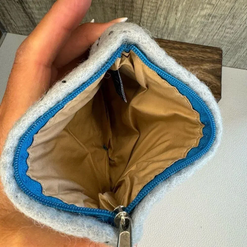 Felted Wool Coin Purse Light Blue Sparkly Wallet Key Holder  New FAST SHIP